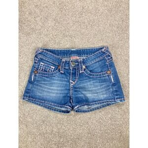 True Religion Becky Thick Stitch Denim Shorts Women 26 Blue Low Rise Y2K Western